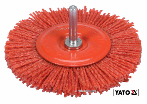 Щетка дисковая зачистная с нейлона для дрели YATO Ø100 мм 4500 об/мин с хвостовиком Ø6 мм