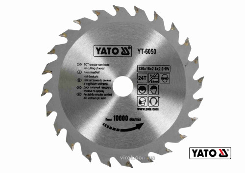 Диск пильный по дереву YATO 130 х 16 х 2.8 х 2 мм 24 зубца R.P.M до 10000 1/мин