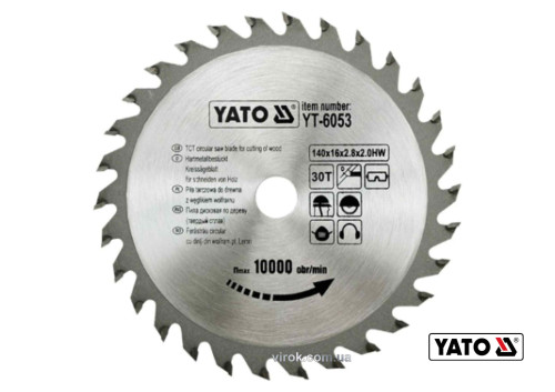 Диск пильный по дереву YATO 140 х 16 х 2.8 х 2 мм 30 зубцов R.P.M до 10000 1/мин