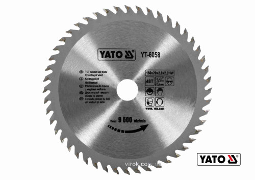 Диск пильный по дереву YATO 160 x 20 x 2.8 x 2 мм 48 зубцов R.P.M до 9500 1/мин