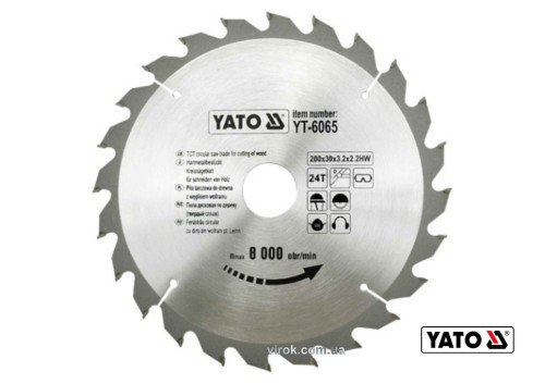 Диск пильный по дереву YATO 200 х 30 x 3.2 x 2.2 мм 24 зубца R.P.M до 8000 1/мин