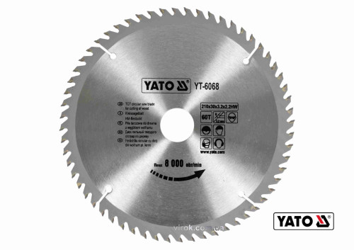 Диск пильный по дереву YATO 210 х 30 x 3.2 x 2.2 мм 60 зубцов R.P.M до 8000 1/мин