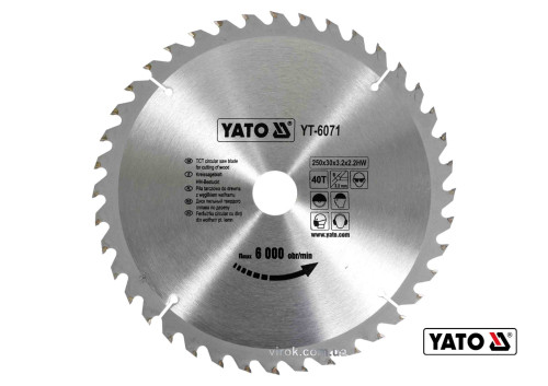 Диск пильный по дереву YATO 250 х 30 x 3.2 x 2.2 мм 40 зубцов R.P.M до 6000 1/мин