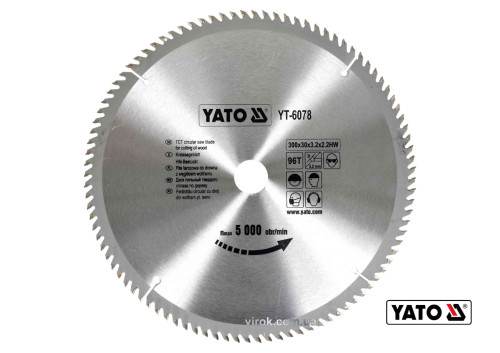Диск пильный по дереву YATO 300 х 30 х 3.2 х 2.2 мм 96 зубцов R.P.M до 5000 1/мин