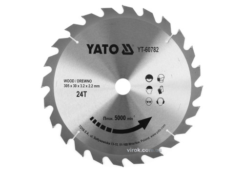Диск пильный по дереву YATO 305 x 30 x 3.2 x 2.2 мм 24 зубца R.P.M до 5000 1/мин