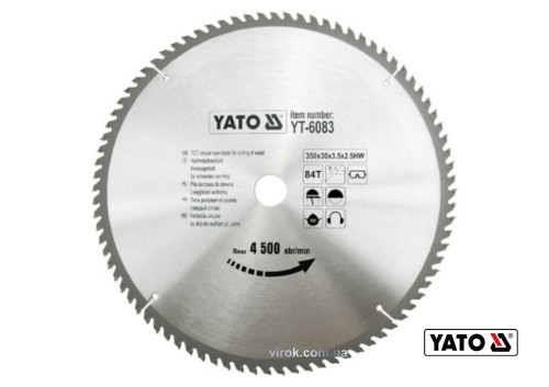 Диск пильный по дереву YATO 350 х 30 х 3.5 х 2.5 мм 84 зубца R.P.M до 4500 1/мин