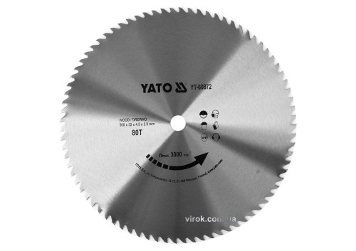 Диск пильный по дереву YATO 500 x 32 x 4.5 x 2.9 мм 80 зубцов R.P.M до 3000 1/мин