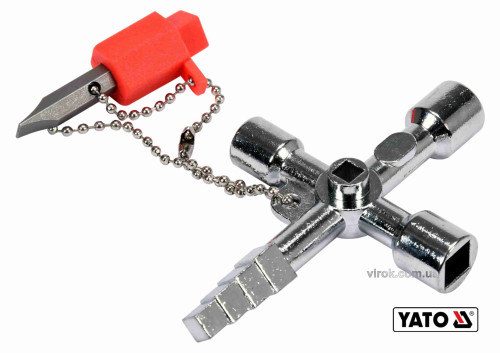 Ключ универсальный для сервисных шкафов YATO с отверточной насадкой с плоским шлицем на цепи