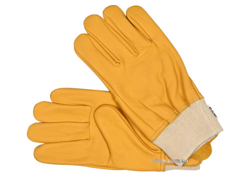 Перчатки рабочие желтые с текстильным стягивателем YATO кожа размер 10