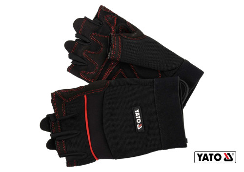 Перчатки рабочие черные с открытыми пальцами YATO искуственная кожа + синтетика размер 8