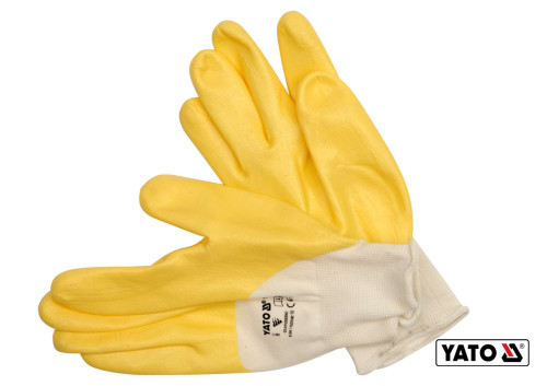 Перчатки рабочие трикотажные покрыты нейлоном желтые YATO размер 10