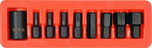 Набір насадок викруткових ударних 6-гранних YATO з 6-гран. шпинделем- 1/2". M 6- 19 мм, 9 шт. 