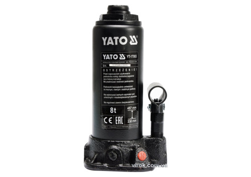 Домкрат гидравлический бутылочный YATO 8 т 230-457 мм