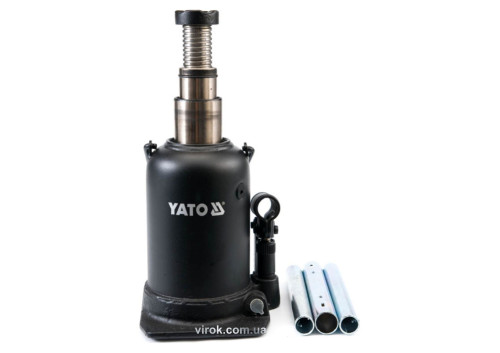 Домкрат гидравлический бутылочный с двойным штоком YATO 12 т 230-593 мм