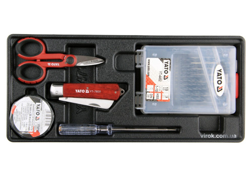 Вклад для инструментального шкафа YATO сверла 1-10 мм 19 шт ножницы нож отвертка-индикатор 250 В