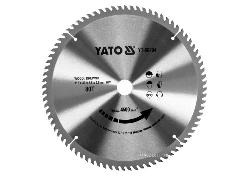 Диск пильный по дереву YATO 315 х 30 х 3.5 х 2.5 мм 80 зубцов R.P.M до 4500 1/мин