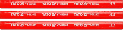 Олівці столярні з твердістю HB YATO: L= 175х 5х 2 мм. 3 шт, в деревяній червоній оболонці