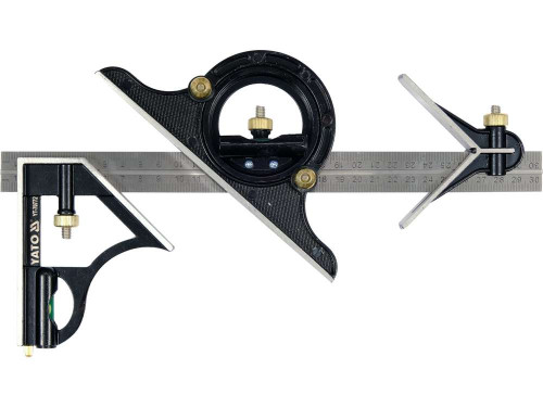 Кутник багатофункційний на смузі YATO 300 мм з кутоміром 45 | 90 | 180 градусів  і центруючим кутом