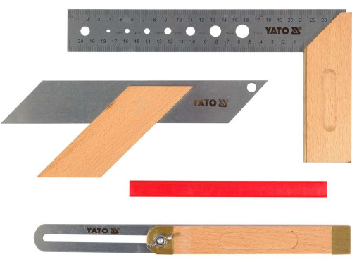 Набір столярних кутників 3 шт YATO : 90˚ L=250 мм,рег.кут,діаг.45˚,135˚L=235 мм стол.олів L=180мм