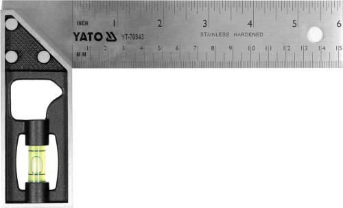 Кутник слюсара з нержавіючої сталі YATO: 90° з метричною шкалою і рівневою капсулою, 150 мм 
