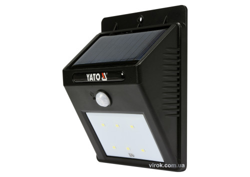 Светильник солнечный аккумуляторный YATO Li-Ion 3.7 В 0.9 Ач 120 лм с датчиком движения 3 м