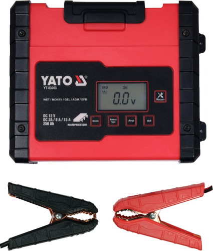Зарядний прилад мережевий з LCD дисплеєм 230В YATO до акумуляторів 12V-2/8/15А, макс. 240AГод
