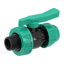 Кран кульовий до водяних пластикових труб Ø= 32мм Х 1" M-різьб FLO з поліпропілен, для тиску 16 Bar