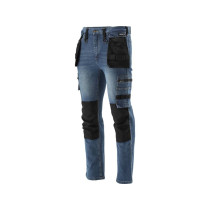 Штани робочі джинс стрейч YATO розмір L/XL- 98-106 см, ріст- 180-188см, тем-сині, 17 кишень, 71% бав