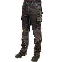 Штани робочі чорні YATO, розм XL; 9 киш 64%- поліестер, 34%- бавовна, 2%-еластан, відсвічув вставки