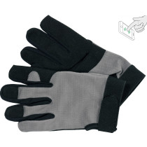 Перчатки рабочие черно-серые YATO, для сенсорных экранов, искусственная кожа + хлопковый трикотаж, размер 8