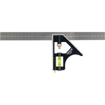 Кутник багатофункційний металевий YATO 300 мм з прямим кутом і рівнем 45 | 90 ˚ 