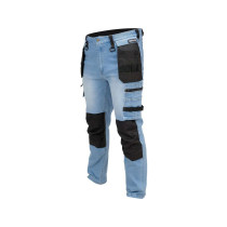 Штани робочі джинс стрейч YATO розмір S/ 74-82 см, ріст- 164-172 см, голубі, 17 кишень, 71% бав, 25