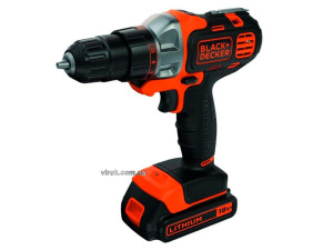 Шуруповерт аккумуляторный Black+Decker Li-Ion 18 В 1.5 Ач + 2 аккумулятора и сменные насадки и кейс