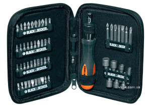 Отвертка реверсивная Black+Decker с магнитным держателем и насадками 56 шт