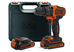 Шуруповерт-дрель аккумуляторный Black+Decker Li-Ion 18 В 1.5 Ач 40 Нм + 2 аккумулятора и кейс